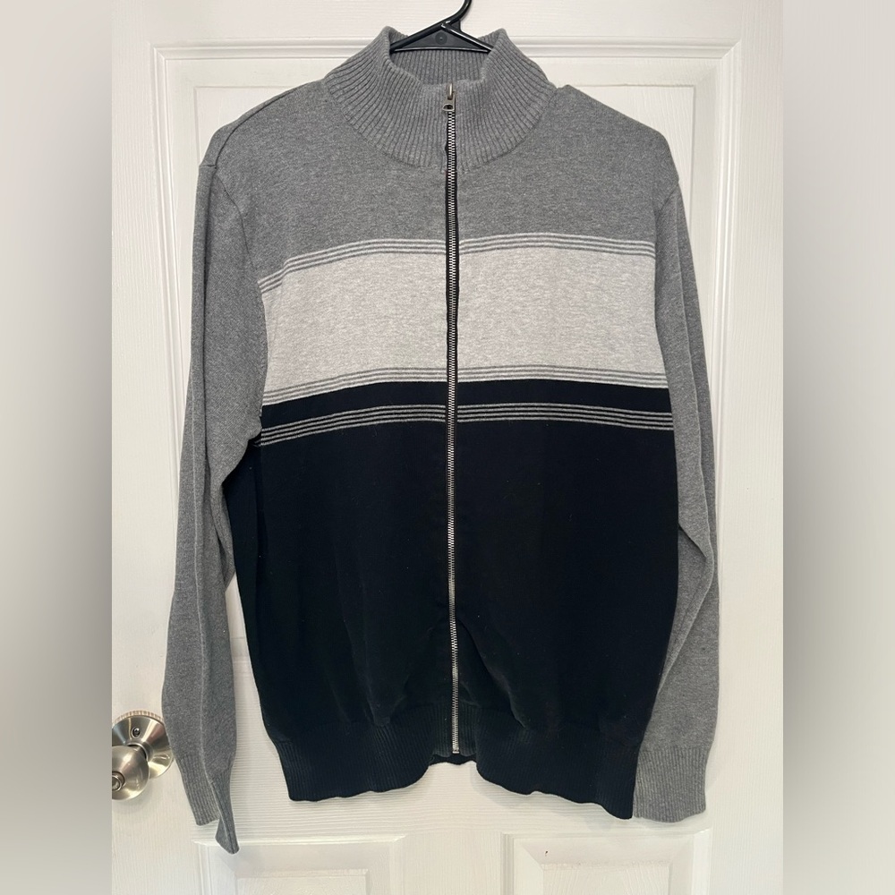 Boys Dockers Gray And Blue full zip Long Sleeve 1/4 zip Fall Sweater Size LG